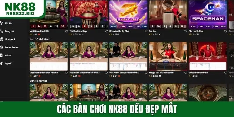 Các bàn chơi NK88 đều đẹp mắt