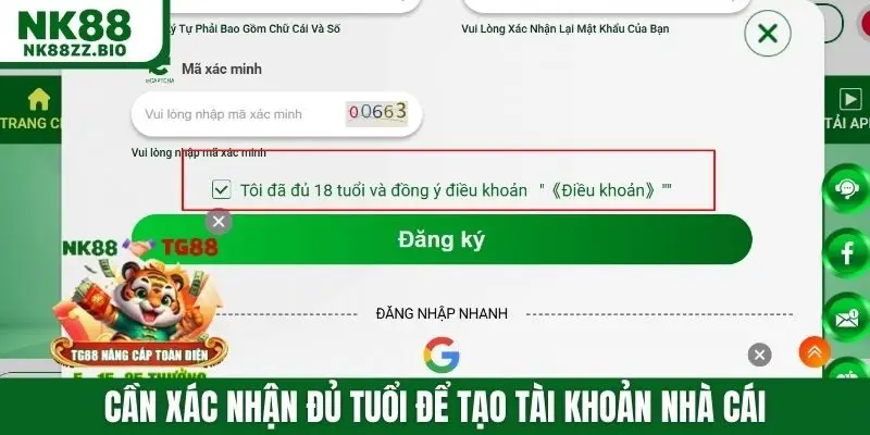 Cần xác nhận đủ tuổi để tạo tài khoản nhà cái