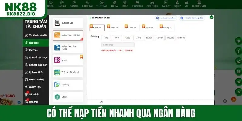 Có thể nạp tiền nhanh qua ngân hàng