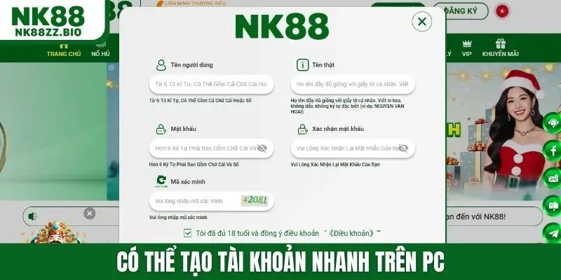 Có thể tạo tài khoản nhanh trên PC