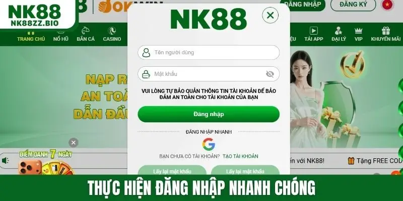 Thực hiện đăng nhập nhanh chóng